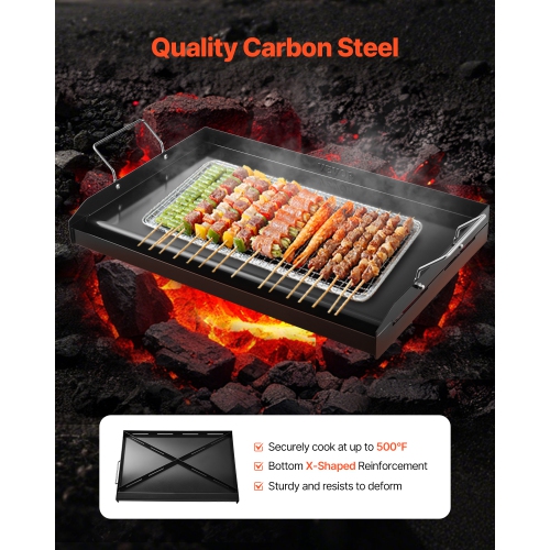 VEVOR 24x16 inch Carbon Steel Griddle, Universal Flat Top Rectangular Plate, Gas Grill Griddle for BBQ Grill, Teppanyaki, Portable Family Cookware