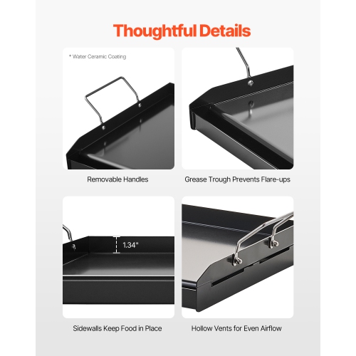 VEVOR 24x16 inch Carbon Steel Griddle, Universal Flat Top Rectangular Plate, Gas Grill Griddle for BBQ Grill, Teppanyaki, Portable Family Cookware