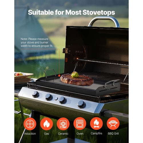 VEVOR 24x16 inch Carbon Steel Griddle, Universal Flat Top Rectangular Plate, Gas Grill Griddle for BBQ Grill, Teppanyaki, Portable Family Cookware