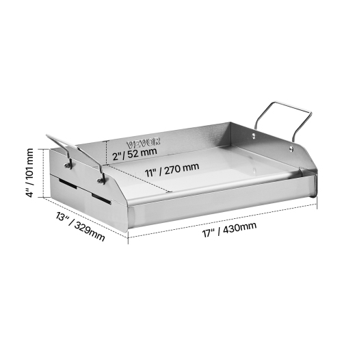 VEVOR 17x13 inch Stainless Steel Griddle, Universal Flat Top Rectangular Plate, Gas Grill Griddle for BBQ Grill, Teppanyaki, Portable Family Cookware