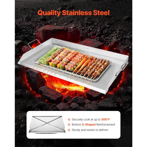 VEVOR 36x22 inch Stainless Steel Griddle, Universal Flat Top Rectangular Plate, Gas Grill Griddle for BBQ Grill, Teppanyaki, Portable Family Cookware
