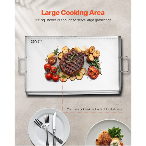 VEVOR 36x22 inch Stainless Steel Griddle, Universal Flat Top Rectangular Plate, Gas Grill Griddle for BBQ Grill, Teppanyaki, Portable Family Cookware