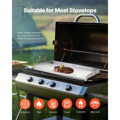 VEVOR 36x22 inch Stainless Steel Griddle, Universal Flat Top Rectangular Plate, Gas Grill Griddle for BBQ Grill, Teppanyaki, Portable Family Cookware