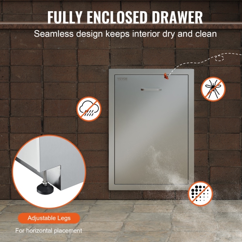 Tiroir poubelle de cuisine extérieure VEVOR de 17,7 x 22,8 x 22.6 po, poubelle de style surélevé avec plateau coulissant en acier inoxydable,