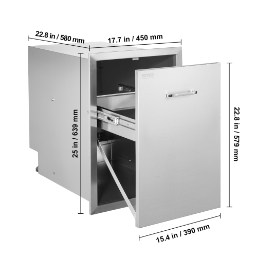 Tiroir poubelle de cuisine extérieure VEVOR de 17,7 x 22,8 x 22.6 po, poubelle de style surélevé avec plateau coulissant en acier inoxydable,