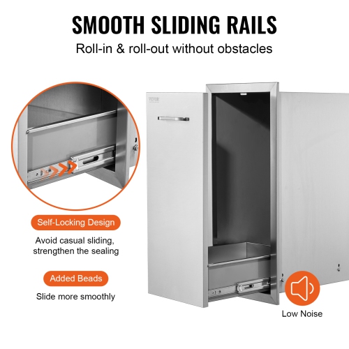 Tiroir à poubelle coulissant VEVOR de 13,6Wx26H po Rails coulissants inférieurs en acier inoxydable avec plateau coulissant et poignée pour îlot