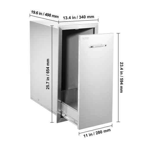 Tiroir à poubelle coulissant VEVOR de 13,6Wx26H po Rails coulissants inférieurs en acier inoxydable avec plateau coulissant et poignée pour îlot