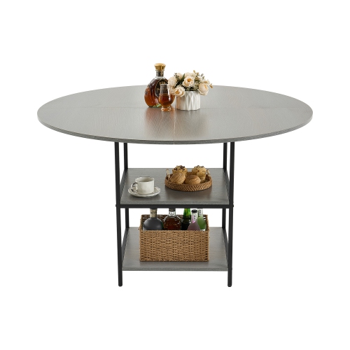 VEVOR 47 inch Round Dining Table, Wood Table for 2-4 Person, Modern Circle Dinner Furniture, Leisure Tables with Storage Shelf and Metal Legs, for
