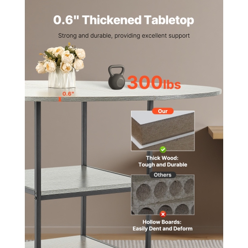 VEVOR 47 inch Round Dining Table, Wood Table for 2-4 Person, Modern Circle Dinner Furniture, Leisure Tables with Storage Shelf and Metal Legs, for