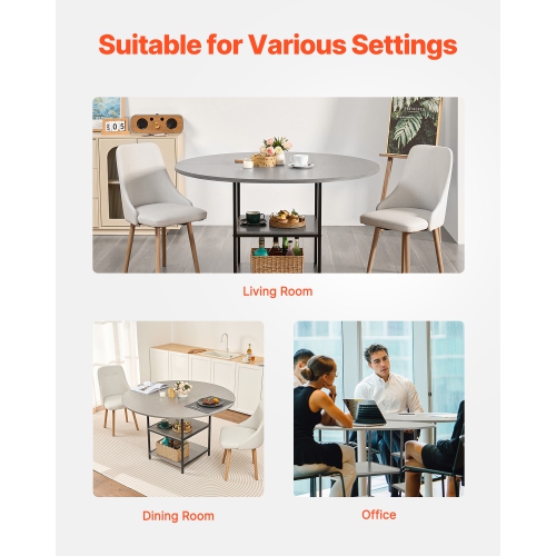 VEVOR 47 inch Round Dining Table, Wood Table for 2-4 Person, Modern Circle Dinner Furniture, Leisure Tables with Storage Shelf and Metal Legs, for