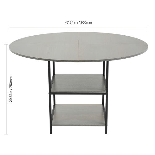 VEVOR 47 inch Round Dining Table, Wood Table for 2-4 Person, Modern Circle Dinner Furniture, Leisure Tables with Storage Shelf and Metal Legs, for