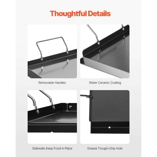 VEVOR 32x14 inch Carbon Steel Griddle, Universal Flat Top Rectangular Plate, Gas Grill Griddle for BBQ Grill, Teppanyaki, Portable Family Cookware