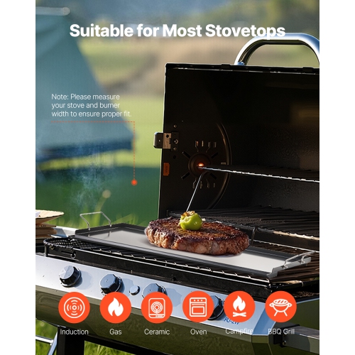 VEVOR 32x14 inch Carbon Steel Griddle, Universal Flat Top Rectangular Plate, Gas Grill Griddle for BBQ Grill, Teppanyaki, Portable Family Cookware