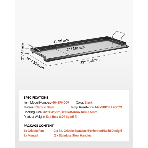 VEVOR 32x14 inch Carbon Steel Griddle, Universal Flat Top Rectangular Plate, Gas Grill Griddle for BBQ Grill, Teppanyaki, Portable Family Cookware