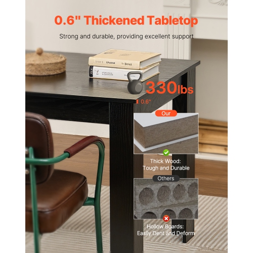 VEVOR 63 inch Length Rectangle Dining Table, Large Wood Tables for 4-6 Person, Modern Dinner Furniture, Conference Desk Supporting for 330LBS, for