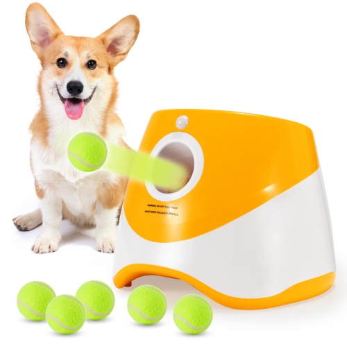 MYACUC  Automatic Dog Ball Launcher, Dog Ball Thrower, Interactive Dog Toys Tennis Ball Launcher for Small Dogs With 3 Distance Settings- In Orange