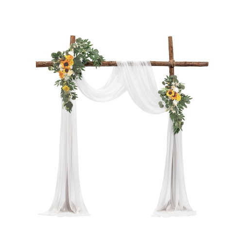 VEVOR  1 PCs Artificial Wedding Arch Flowers Kit, Yellow Arch Flowers \w Drapes Kit (Pack Of 3) - 2 PCs Floral Arrangement, Sheer Drapes, for Ceremony