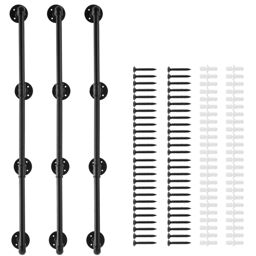 VEVOR 4 Tier 3PCS Industrial Pipe Shelf, 11.8in Applicable Board Width Wall-Mount Floating Rustic Wood Shelves Bracket Bookshelf,Storage Holder for