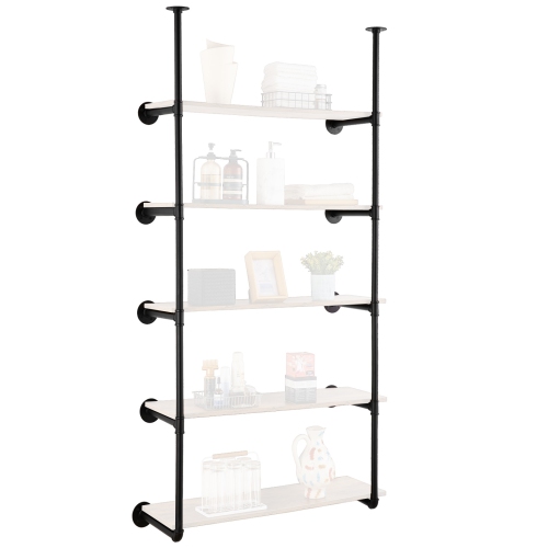 Image 1 of 9.. VEVOR 5 Tier 2PCS Industrial Pipe Shelf, 11.8in Applicable Board Width Wall-Mount Floating Rustic Wood Shelves Bracket Bookshelf,Storage Holder for