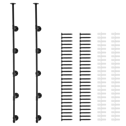 VEVOR 5 Tier 2PCS Industrial Pipe Shelf, 11.8in Applicable Board Width Wall-Mount Floating Rustic Wood Shelves Bracket Bookshelf,Storage Holder for