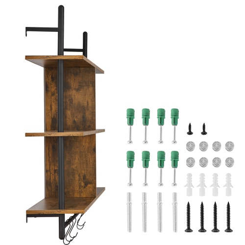 VEVOR 3 Tier Industrial Pipe Shelf, 41.5x9.84in, Wall-Mount Floating Rustic Wood Shelves Bracket Display Bookshelf, Storage Rack Sundries Holder for