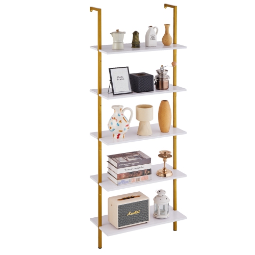 Image 1 de 9.. Étagère en échelle VEVOR 11,8&nbsp;po à 24 niveaux, étagère à 5 niveaux, étagère murale ouverte en échelle avec cadre en métal, support de rangement