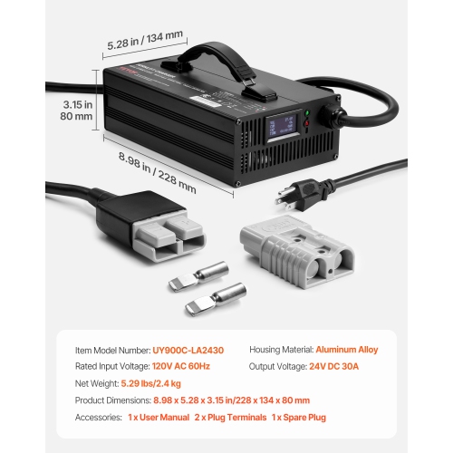 VEVOR 30A Forklift Battery Charger,24V, Smart Fully-Automatic Lead-Acid Battery Charger,24 Volt Trickle Charger with Anderson Plug,Cooling Fan,OLED