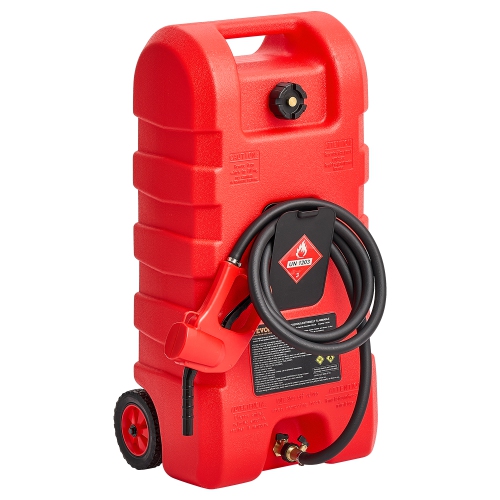 VEVOR 15 Gallon Fuel Caddy,Portable Fuel Tank with Gravity & Hand Pump Modes, Fuel Tank Container with Wheels, 10 ft Delivery Hose & Manual Pump, Gas