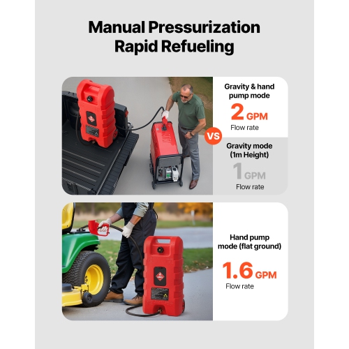 VEVOR 15 Gallon Fuel Caddy,Portable Fuel Tank with Gravity & Hand Pump Modes, Fuel Tank Container with Wheels, 10 ft Delivery Hose & Manual Pump, Gas