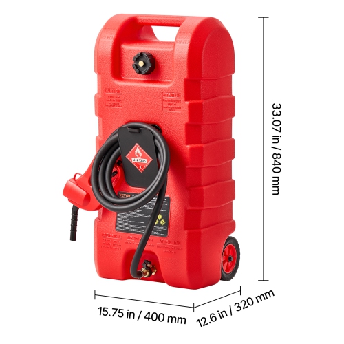 VEVOR 15 Gallon Fuel Caddy,Portable Fuel Tank with Gravity & Hand Pump Modes, Fuel Tank Container with Wheels, 10 ft Delivery Hose & Manual Pump, Gas