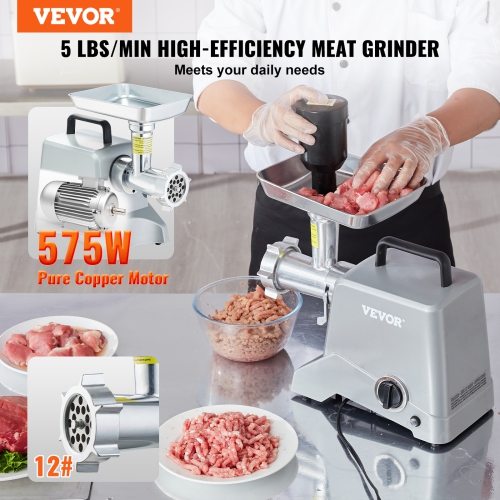 VEVOR 5 Lb/Min Capacity Electric Meat Grinder,575W（800W MAX) Industrial Meat Mincer with Blade,Grinding Plate, Sausage Stuffing Blade and 3 Tubes,