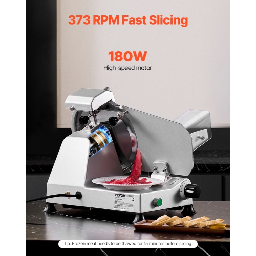 VEVOR 10 inch Commercial Meat Slicer, Electric Deli Food Slicer, 180W Meat Cutter with a Premium 65Mn Blade,0-0.4 inch Adjustable Thickness, Food