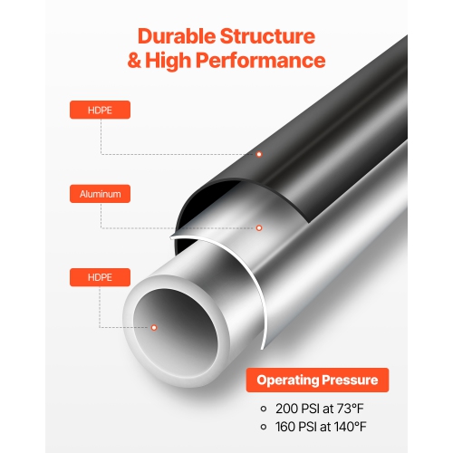VEVOR 100FT x 3/4" HDPE-Aluminum Compressed Air Piping System, Leak-Proof, Pressure-Resistant & Easy-to-Install, Compressed Air Line Tubing Kit for
