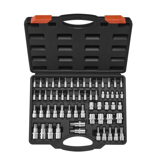 VEVOR 60-Piece Torx Bit Socket and External Torx Socket Set,T6-T70, TT6-TT70, TP8-TP60, E4-E24, S2 Alloy Steel and Cr-V Steel, 1/4 in, 3/8 in, and