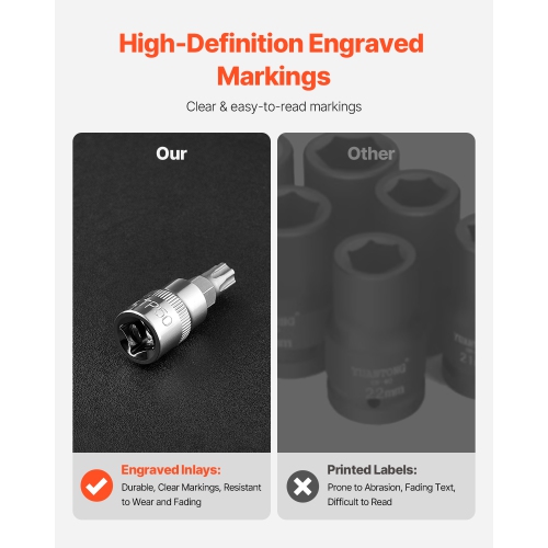 VEVOR 60-Piece Torx Bit Socket and External Torx Socket Set,T6-T70, TT6-TT70, TP8-TP60, E4-E24, S2 Alloy Steel and Cr-V Steel, 1/4 in, 3/8 in, and