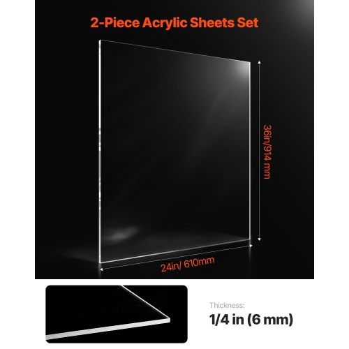 VEVOR 2-Pack Plexiglass Acrylic Sheet,Plastic, 24 x 36 Inch 1/4 Inch Plastic Cast Transparent Glass for Crafting Projects,Replacement Picture Frame