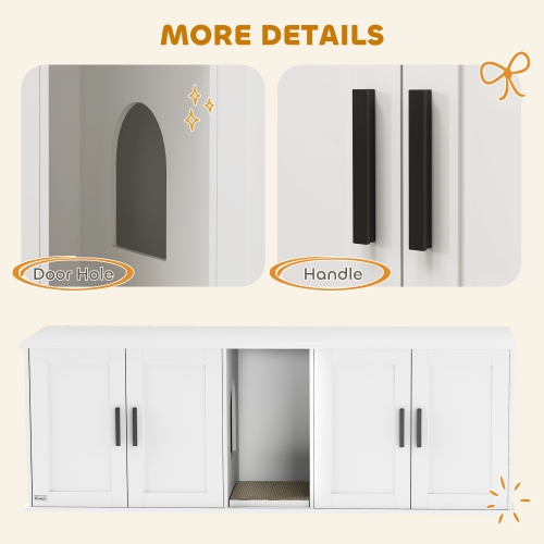 PawHut Cat Litter Box Enclosure for 2 Cats, 145 cm Hidden Litter Box Furniture with Double Room, Scratching Board, Indoor Cat House Washroom End