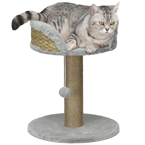 PAWHUT  Small Cat Tree With Scratching Post, Perch, Toy Ball, Cat Tower for Indoor Cats - 16" X 16" X 19" In Grey