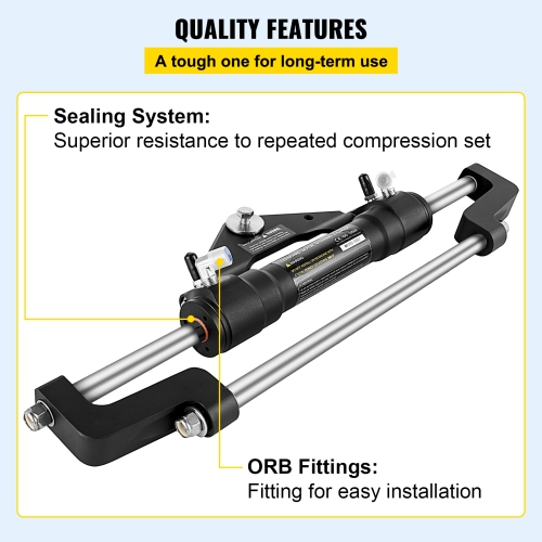 VEVOR 300HP Hydraulic Steering Cylinder, Hydraulic Steering Front Mount Hydraulic Outboard Marine Steering Kit Without Hydraulic Hose and Helm for