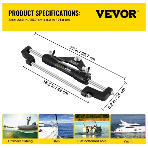 VEVOR 300HP Hydraulic Steering Cylinder, Hydraulic Steering Front Mount Hydraulic Outboard Marine Steering Kit Without Hydraulic Hose and Helm for
