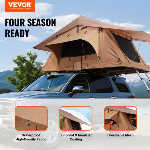 VEVOR 2-3 Person Rooftop Tent Hard Shell, Naturnest Rooftop Tent Hardshell, Folding Hard Shell Roof Top Tent with Telescopic Ladder Mattress PVC