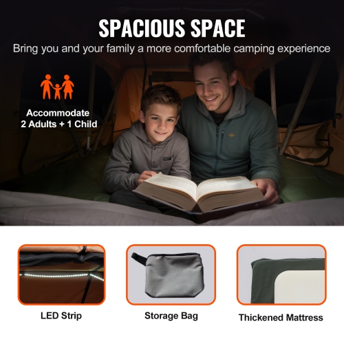 VEVOR 2-3 Person Rooftop Tent Hard Shell, Naturnest Rooftop Tent Hardshell, Folding Hard Shell Roof Top Tent with Telescopic Ladder Mattress PVC