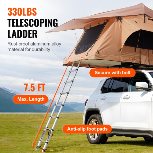 VEVOR 2-3 Person Rooftop Tent Hard Shell, Naturnest Rooftop Tent Hardshell, Folding Hard Shell Roof Top Tent with Telescopic Ladder Mattress PVC