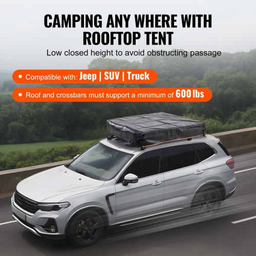 VEVOR 2-3 Person Rooftop Tent Hard Shell, Naturnest Rooftop Tent Hardshell, Folding Hard Shell Roof Top Tent with Telescopic Ladder Mattress PVC