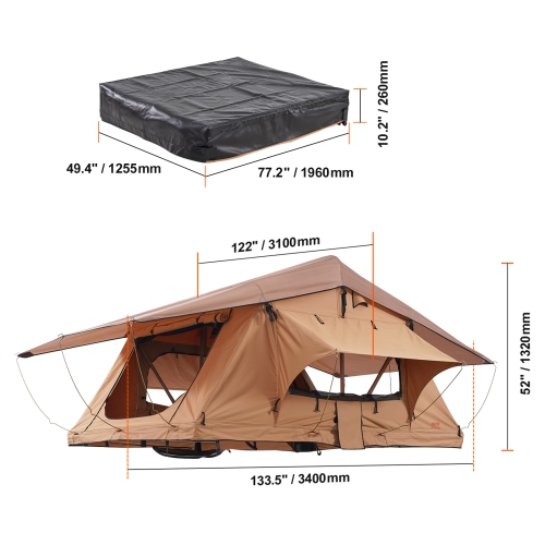 VEVOR 2-3 Person Rooftop Tent Hard Shell, Naturnest Rooftop Tent Hardshell, Folding Hard Shell Roof Top Tent with Telescopic Ladder Mattress PVC
