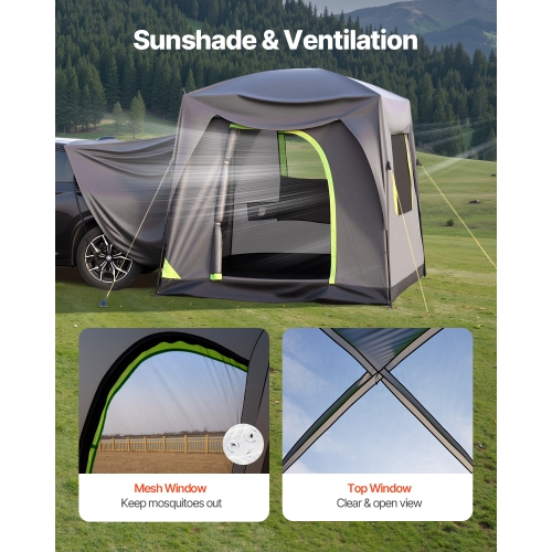VEVOR 10FT L x 8FT W SUV Tent for Camping, Waterproof PU2000mm Spacious Double Layer Design for 5-8 Person, SUV Camping Tent with Mesh Windows,