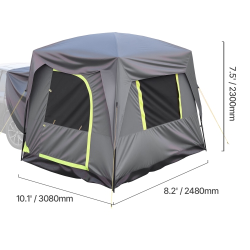 VEVOR 10FT L x 8FT W SUV Tent for Camping, Waterproof PU2000mm Spacious Double Layer Design for 5-8 Person, SUV Camping Tent with Mesh Windows,