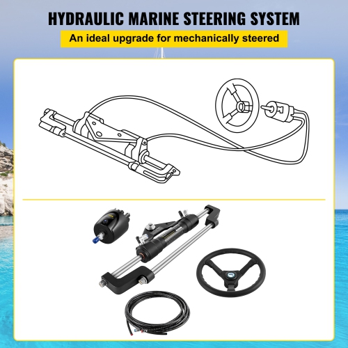 VEVOR 300HP Hydraulic Boat Steering Kit, Hydraulic Steering Kit Helm Pump, Cylinder, Wheel,18 Feet Hose Hydraulic Steering Seal Kit,