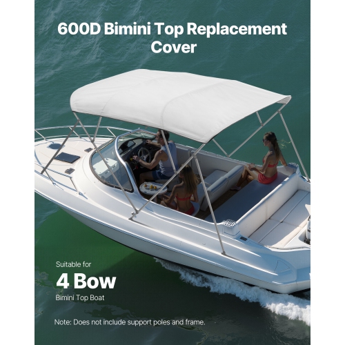 VEVOR 4 Bow Boat Bimini Tops, 600D Polyester Canopy, Waterproof & Sun Protection Boat Awning Canopy with Storage Bag, Bimini Top Replacement,