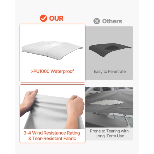 VEVOR 4 Bow Boat Bimini Tops, 600D Polyester Canopy, Waterproof & Sun Protection Boat Awning Canopy with Storage Bag, Bimini Top Replacement,